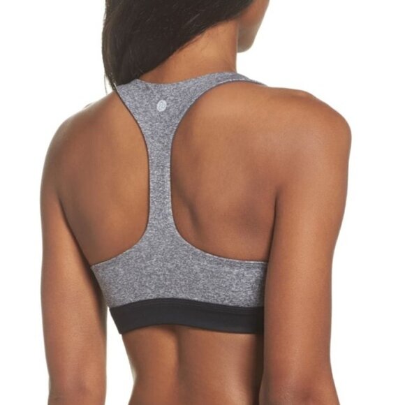 Zella Gray & Black Lace It Up Racerback Sports Bra XL - Picture 2 of 6